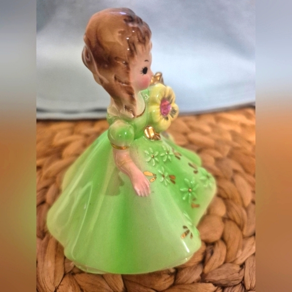 Vintage Josef Originals Mary Rose Figurine Green Dress,May, Pink Stone October - Picture 6 of 6